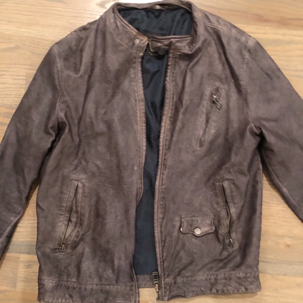 ZARA MAN Grey Distressed Leather Motorcycle Jacket